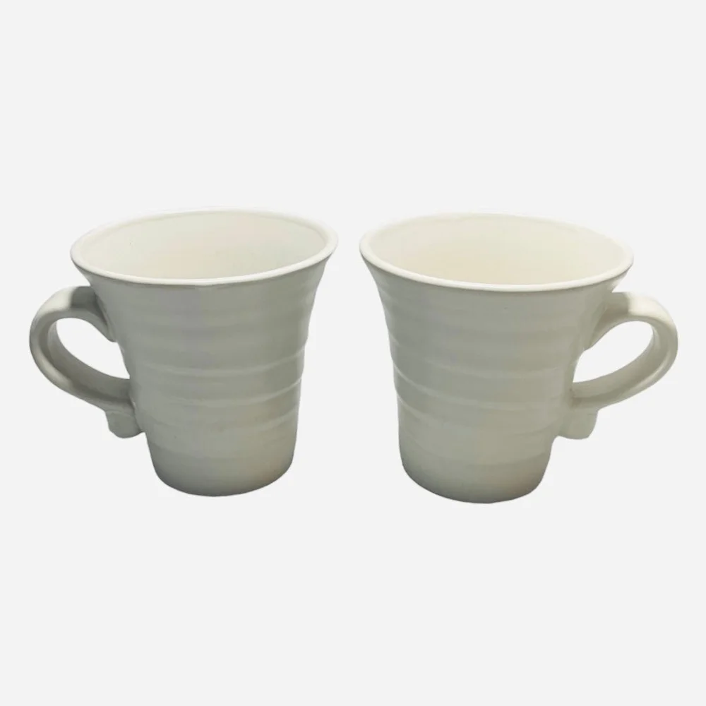 Pair 2 WCL White Ceramic Coffee Mugs 4.5